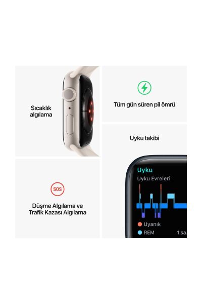 Apple Watch Series 8 45mm GPS Yıldız Işığı Alüminyum Kasa ve Spor Kordon (Apple Türkiye Garantili)