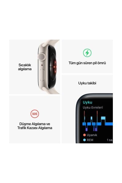 Apple Watch Series 8 45mm GPS Gece Yarısı Alüminyum Kasa ve Spor Kordon-Regular (Apple Türkiye Garantili)