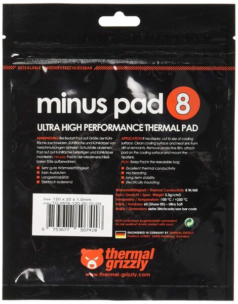 Термопрокладка Thermal Grizzly Minus Pad 8 120x20x0,5 мм TG-MP8-120-20-2R