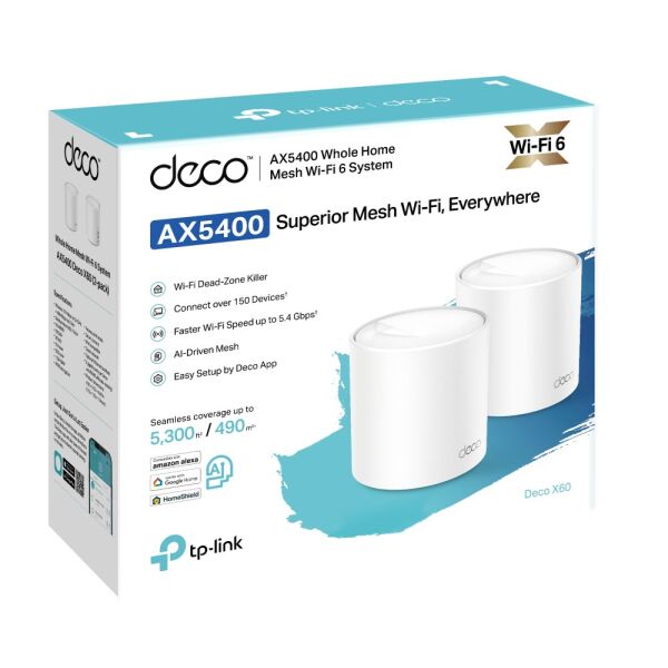 TP-Link Deco X60 AX5400 Mbps Tüm Ev Mesh Wi-Fi 6 Sistemi ( 2’li Paket )