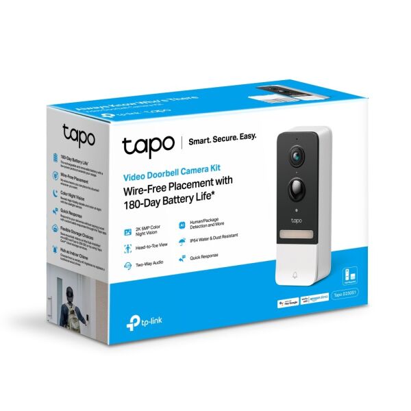 TP-Link Tapo D230S1 2K 5Mp Gece Görüşlü Akıllı ve Pilli Görüntülü Kapı Zili