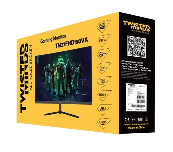 TWISTED MINDS 27'' TM27FHD180VA FHD 180HZ 0,5MS HDMI DP HDR10 R1500 KAVİSLİ RGB GAMING MONİTÖR