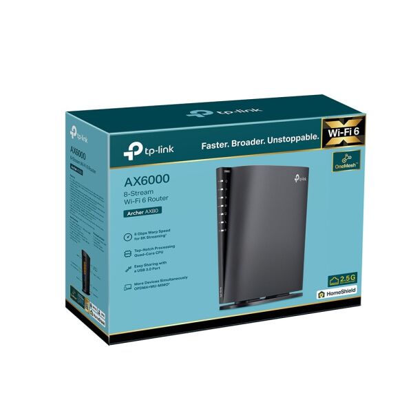 TP-Link Archer AX80 AX6000 2.5G Portlu 8-Akışlı Wi-Fi 6 Kablosuz Router
