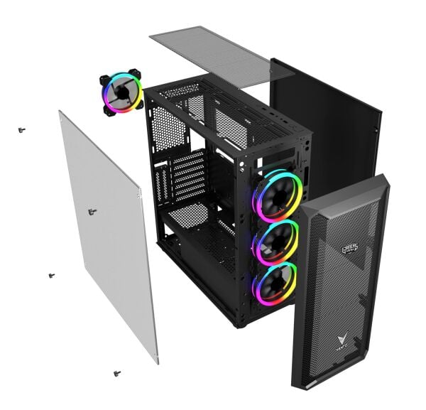 GAMERS ARENA VENTO VG16AL MESH 4x120MM RGB FAN E-ATX GAMING KASA
