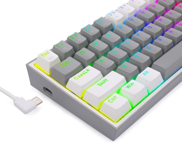 REDRAGON K617-RGB-GW FIZZ RGB RED SWITCH KABLOLU MEKANIK Q KLAVYE GRI-BEYAZ