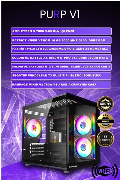 PURP V1 RTX 5070 RYZEN 5 7600 16 GB DDR5 1 TB SSD 750W OEM PAKET