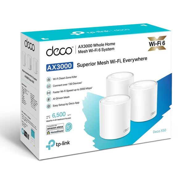 Tp-Link Deco X50 AX3000 Wi-Fi 6  Tüm Ev Kapsayan Mesh Sistemi (3'lü Paket)