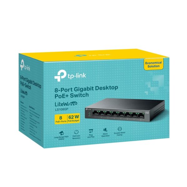 TP-Link LS108GP 10-100-1000 Mbps 8 Port Poe+ Switch Metal Kasa