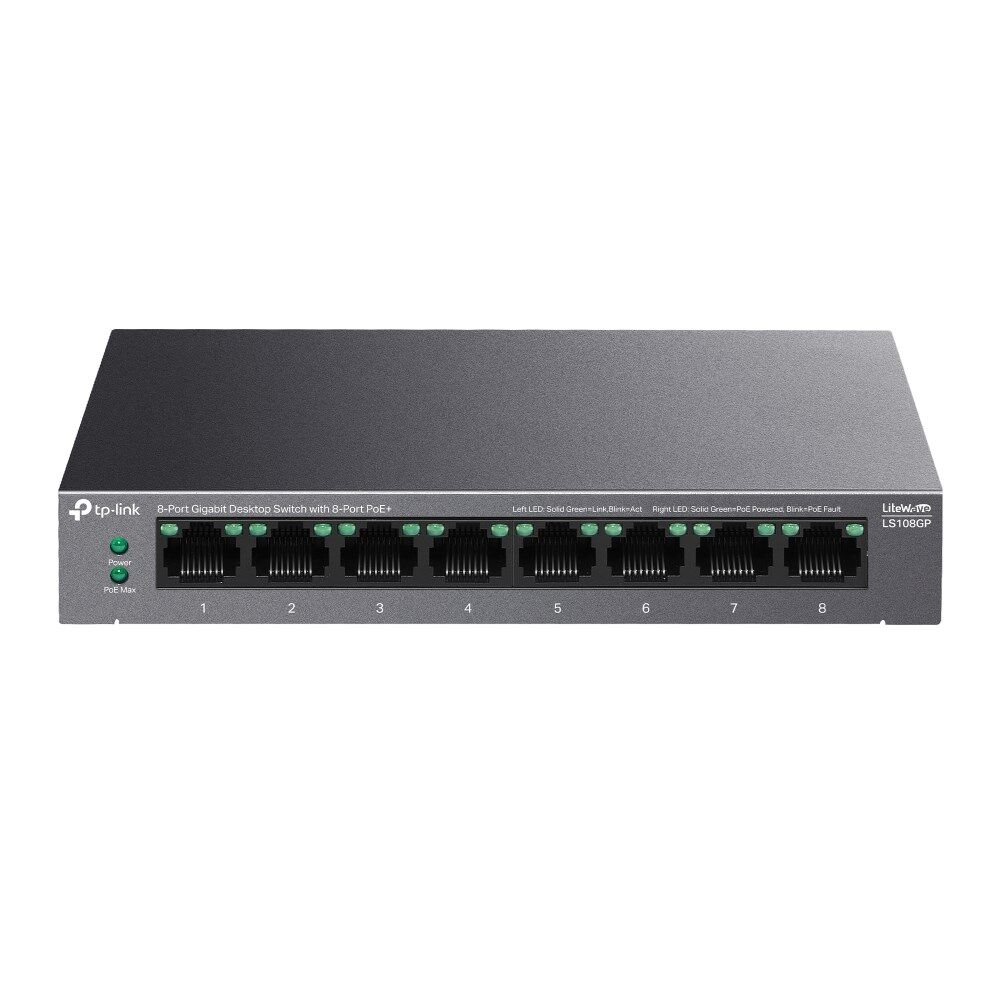 TP-Link LS108GP 10-100-1000 Mbps 8 Port Poe+ Switch Metal Kasa