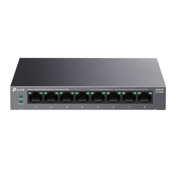 TP-Link LS108GP 10-100-1000 Mbps 8 Port Poe+ Switch Metal Kasa