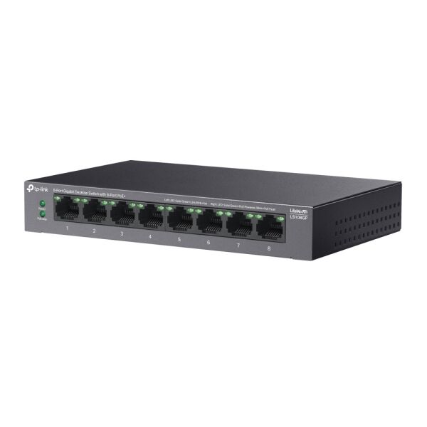 TP-Link LS108GP 10-100-1000 Mbps 8 Port Poe+ Switch Metal Kasa