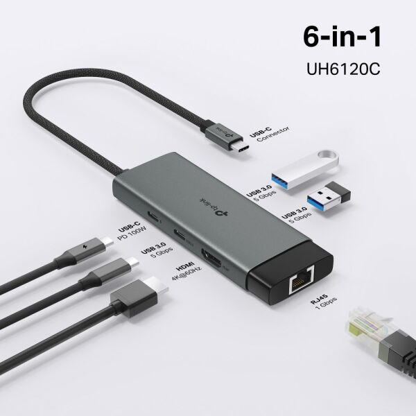 Tp-Link UH6120C USB Type-C 6-Port Hub Hdmi Ethernet Type-C Dönüştürücü