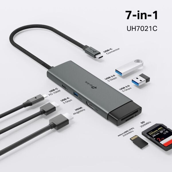Tp-Link UH7021C USB Type-C 7-Port Hub Hdmi - SD Kart Okuyucu - Type-C - USB 3.0 Dönüştürücü