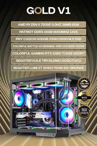 GOLD V1 RTX 5060 Ti RYZEN 5 7500F 16 GB DDR5 512 GB SSD 750W GEN5 OEM PAKET