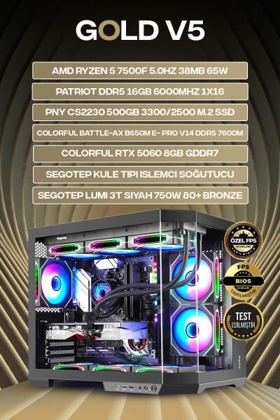 GOLD V5 RTX 5060 RYZEN 5 7500F 16 GB DDR5 512 GB SSD 750W GEN5 OEM PAKET
