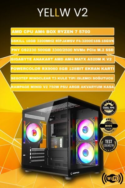 YLLW V2 RX 9060 RYZEN 7 5700 16 GB DDR5 512 GB SSD 750W OEM PAKET