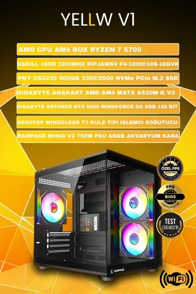 YLLW V1 RTX 5060 RYZEN 7 5700 16 GB DDR4 512 GB SSD 750W OEM PAKET