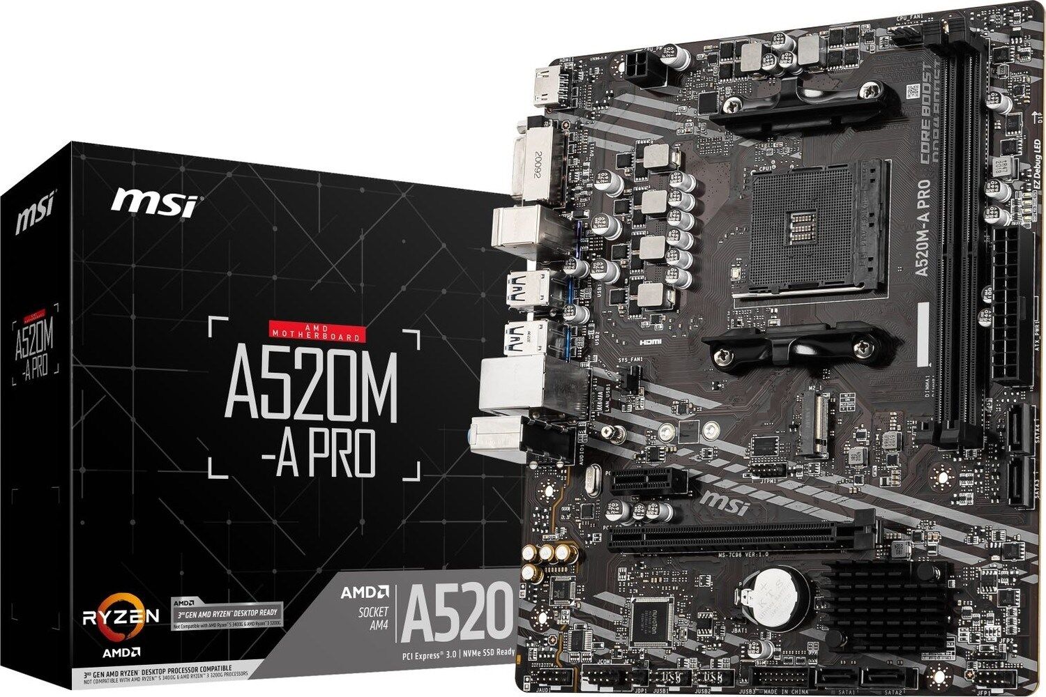 MSI A520M-A PRO AM4 DDR4 4600(OC) DVI HDMI M.2 USB3.2 mATX  Anakart