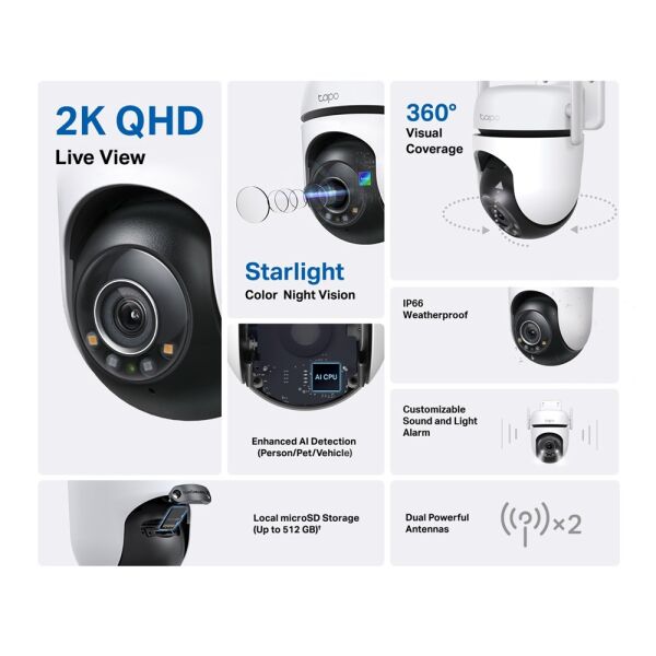 TP-Link Tapo C520WS 2K QHD Gece Görüşlü 512GB Micro SD Destekli Dış Mekan Wi-Fi Kamera