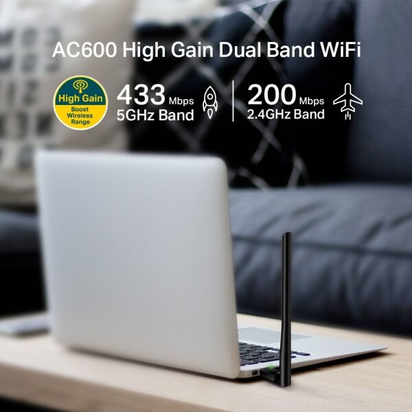 TP-Link Archer T2U Plus AC600 Yüksek Kazançlı Wireless Dual Bant USB Adaptör