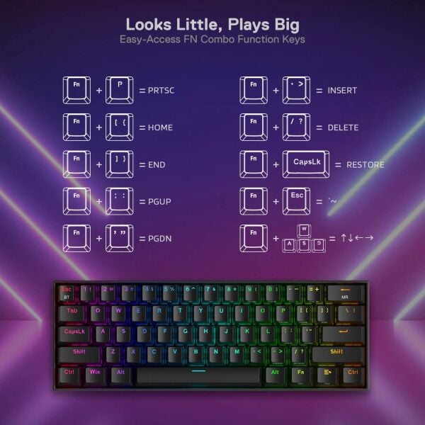 REDRAGON K530-RGB-PRO RGB BROWN SWITCH KABLOSUZ MEKANİK Q GAMİNG KLAVYE SİYAH