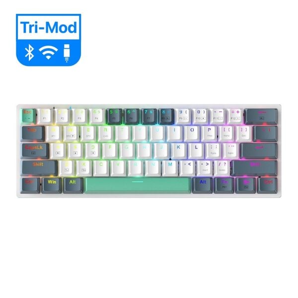 Machenike K500-B61W Tri-Mode Red Switch RGB Beyaz İngilizce Gaming Klavye