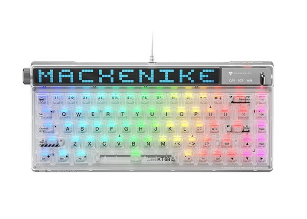 Machenike KT68 Kablolu Crystal Tactile Switch LCD RGB Beyaz İngilizce Gaming Klavye