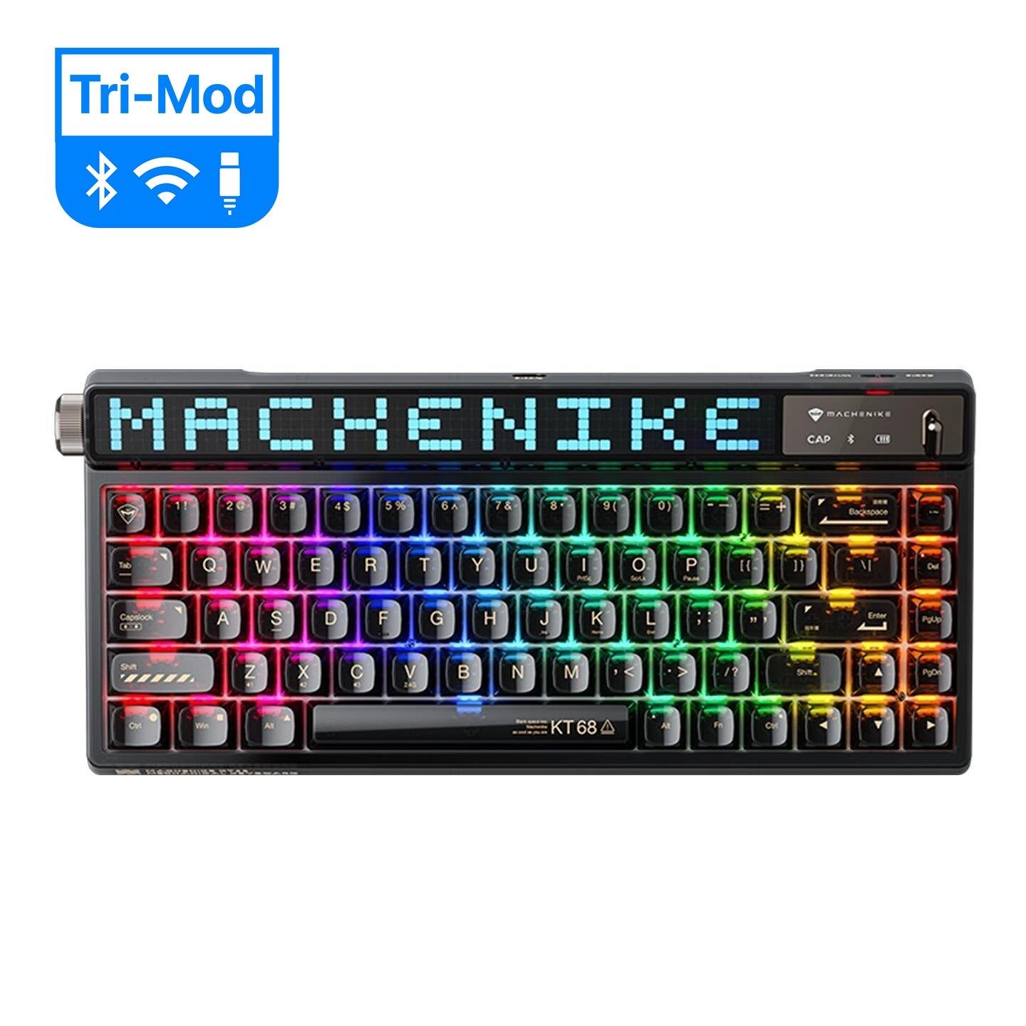 Machenike KT68 Pro Tri-Mode Yellow Switch LCD RGB Siyah İngilizce Gaming Klavye