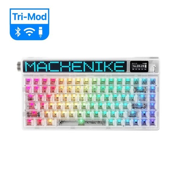 Machenike KT84-B84W Tri-Mode Gateron White Switch LCD RGB Beyaz İngilizce Gaming Klavye