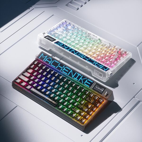 Machenike KT84-B84W Tri-Mode Gateron Yellow Switch LCD RGB Beyaz İngilizce Gaming Klavye