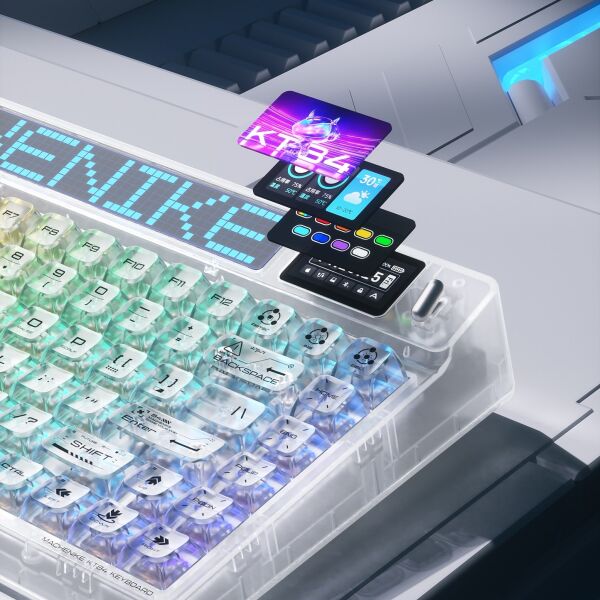 Machenike KT84-B84W Tri-Mode Gateron Yellow Switch LCD RGB Beyaz İngilizce Gaming Klavye
