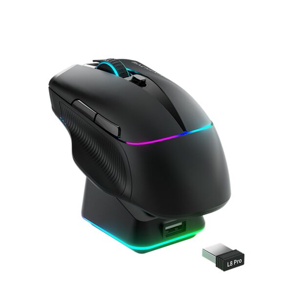 Machenike L8 Pro Tri-Mode 2K Siyah 26000DPI Ultralight 58Gr RGB Charging Dock Gaming Mouse