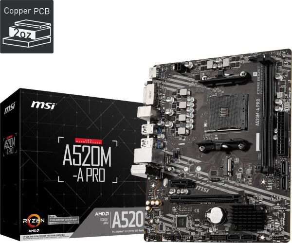 MSI A520M-A PRO AM4 DDR4 4600(OC) DVI HDMI M.2 USB3.2 mATX Anakart