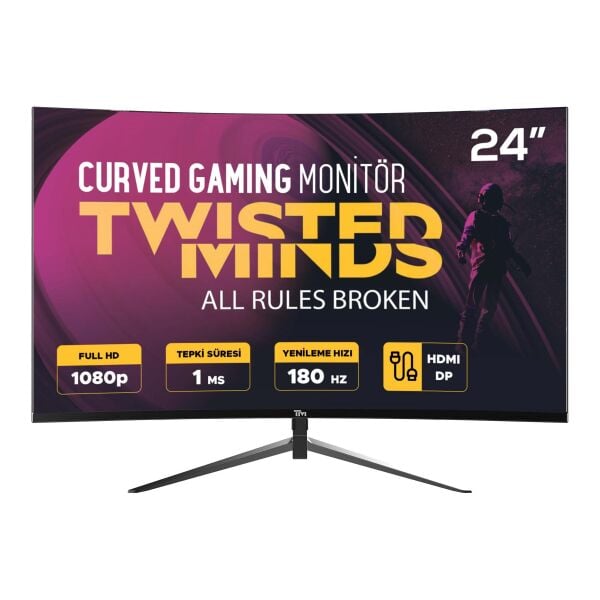 TWISTED MINDS 23.6'' TM24RFA FHD 180HZ 1MS HDMI DP KAVİSLİ ADAPTIVE SYNC ÇERÇEVESİZ GAMING MONİTÖR