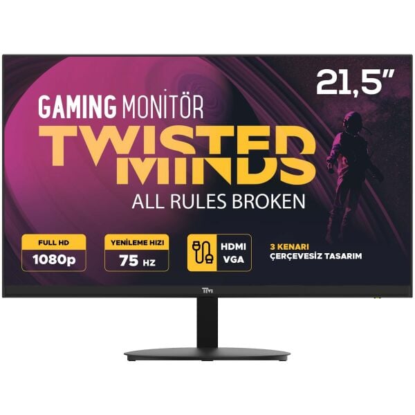 TWISTED MINDS 21.5'' TM22DFA FULLHD 75Hz HDMI VGA ÇERÇEVESİZ AMD FREESYNC GAMING MONİTÖR